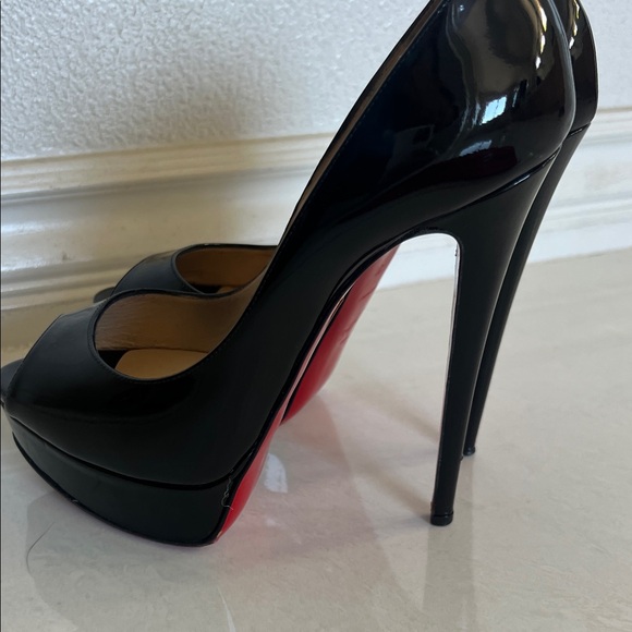 Christian Louboutin Glossy Black Peep Toe Heels - Picture 12 of 12